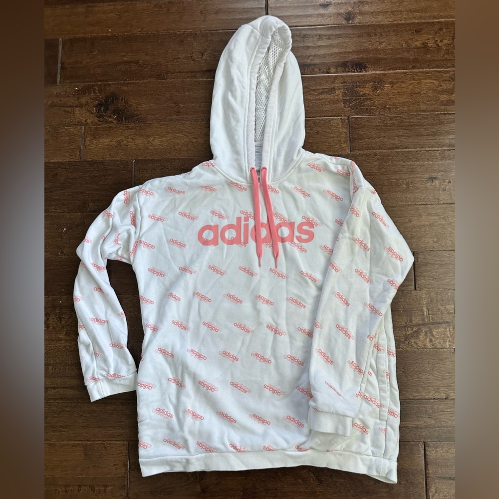 adidas White and Pink Hoodie